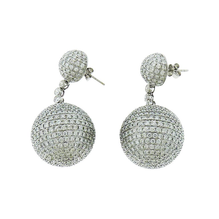 Diamond Pave Ball Earrings in 18 Karat White Gold For Sale at 1stDibs