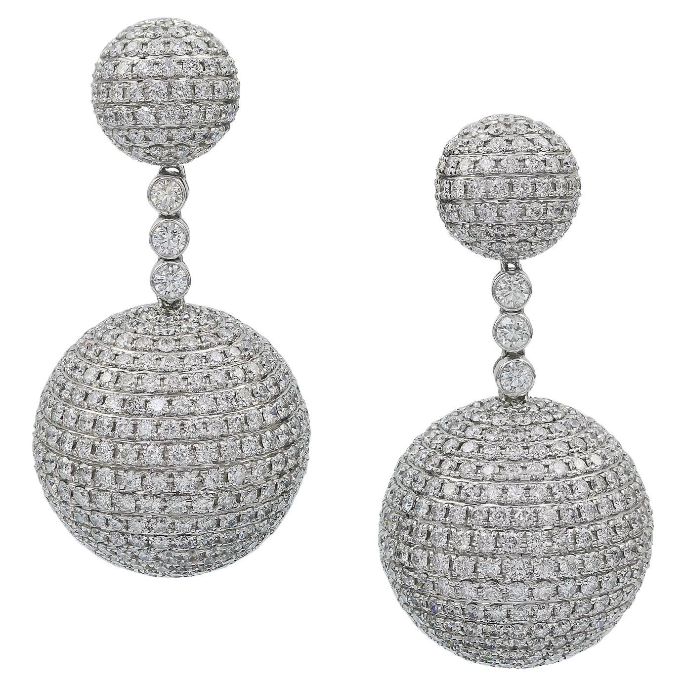 Diamond Pave Ball Earrings in 18 Karat White Gold
