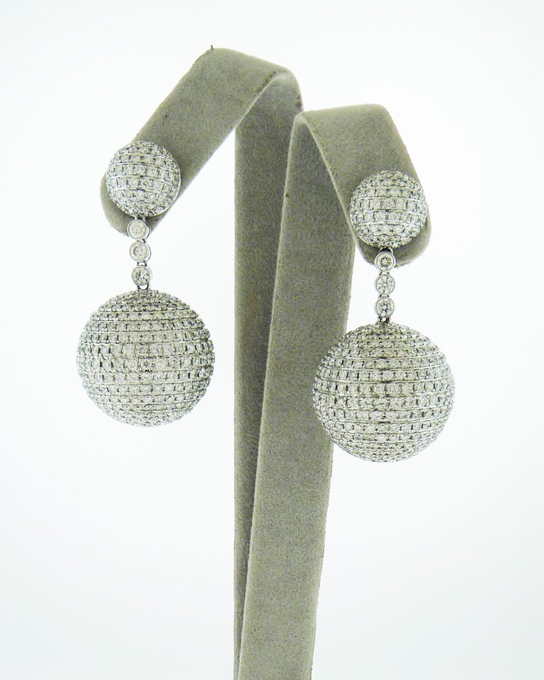 Diamond Pave Ball Earrings in 18 Karat White Gold For Sale at 1stDibs