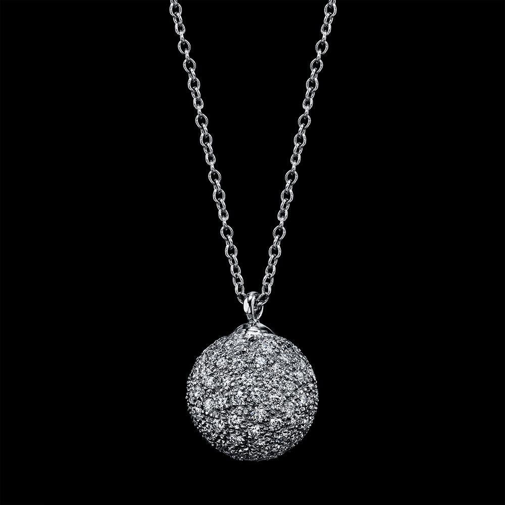Diamond Pave Ball Pendant 3.60 carats

Set in  Platinum

 16 mm

Total Carat Weight of Diamond 3.60 carats

F/G Color VS Clarity

Diamond Ball measures 16.0mm

Set in Platinum

With 16