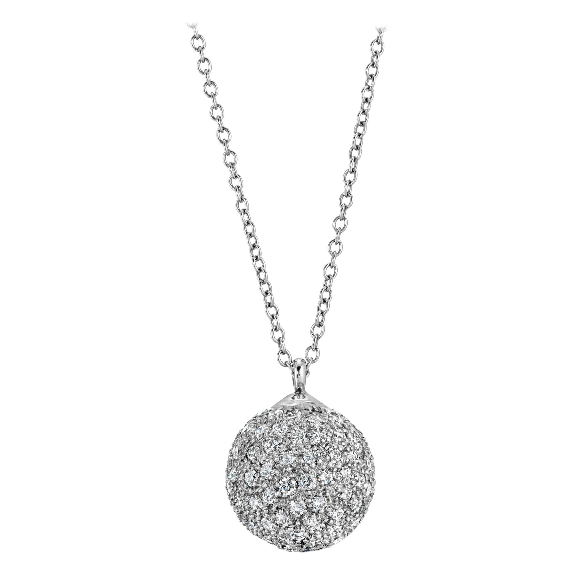 Diamond Pave Ball Pendant 3.60 Carat Set in Platinum