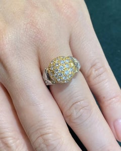 Diamond Pave Ball Ring with 2.00 carat in Platinum and 18k Yellow Gold
