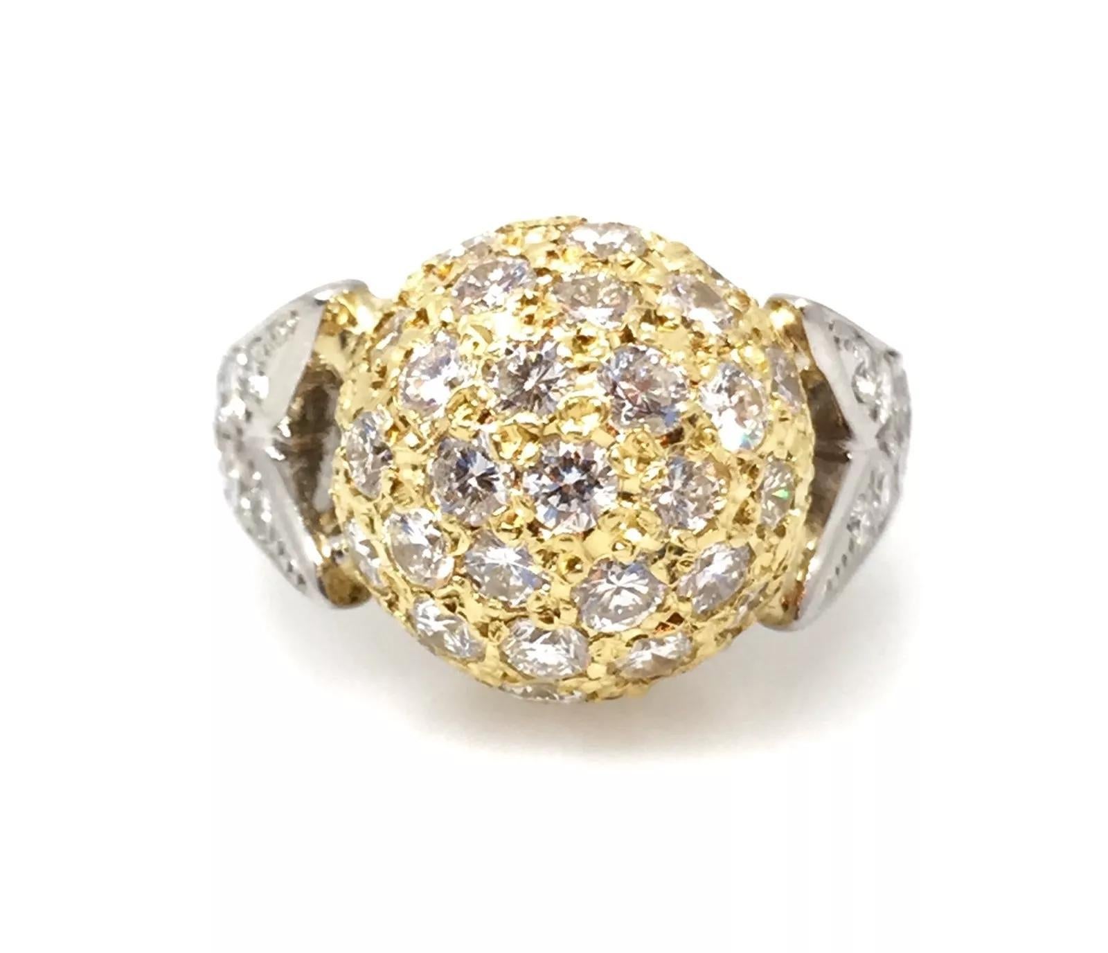 Diamond Pave Ball Ring with 2.00 carat in Platinum and 18k Yellow Gold In Excellent Condition For Sale In La Jolla, CA