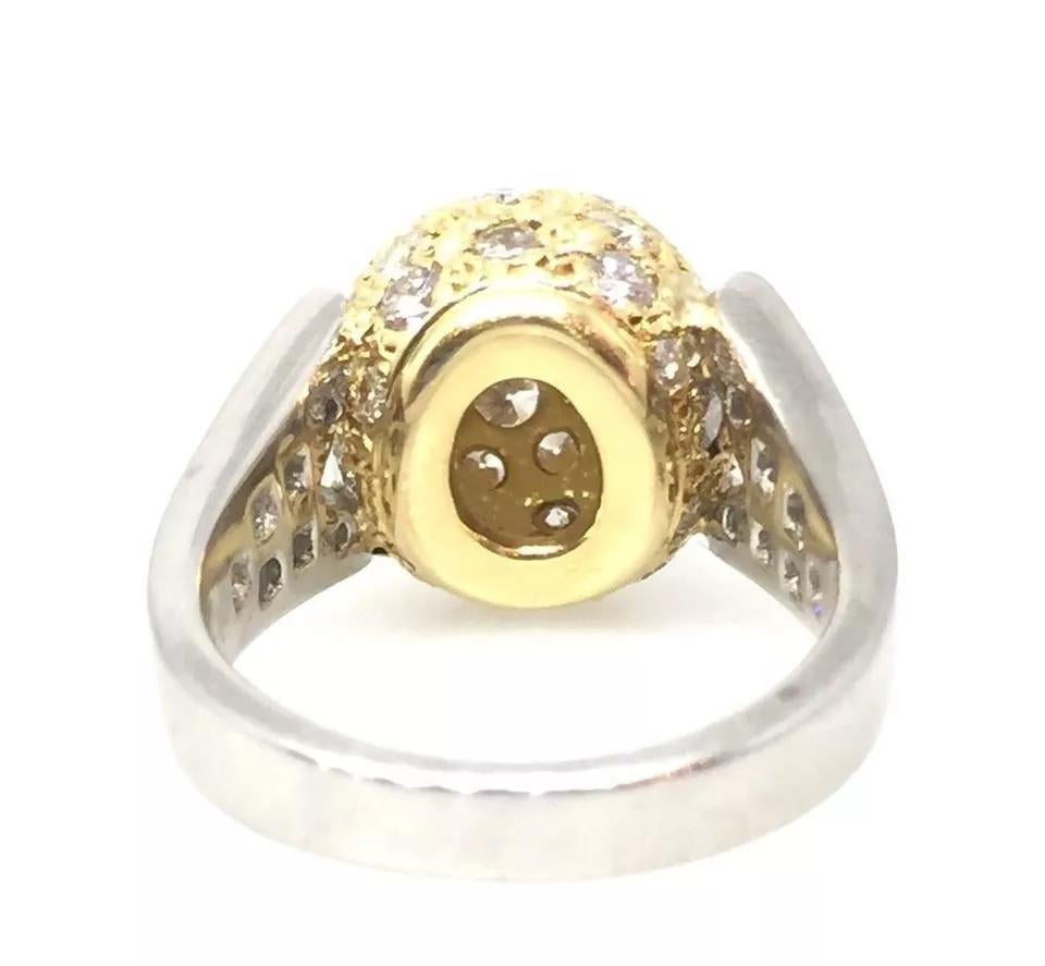 Women's Diamond Pave Ball Ring with 2.00 carat in Platinum and 18k Yellow Gold For Sale