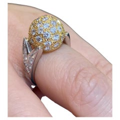 Diamond Pave Ball Ring with 2.00 carat in Platinum and 18k Yellow Gold