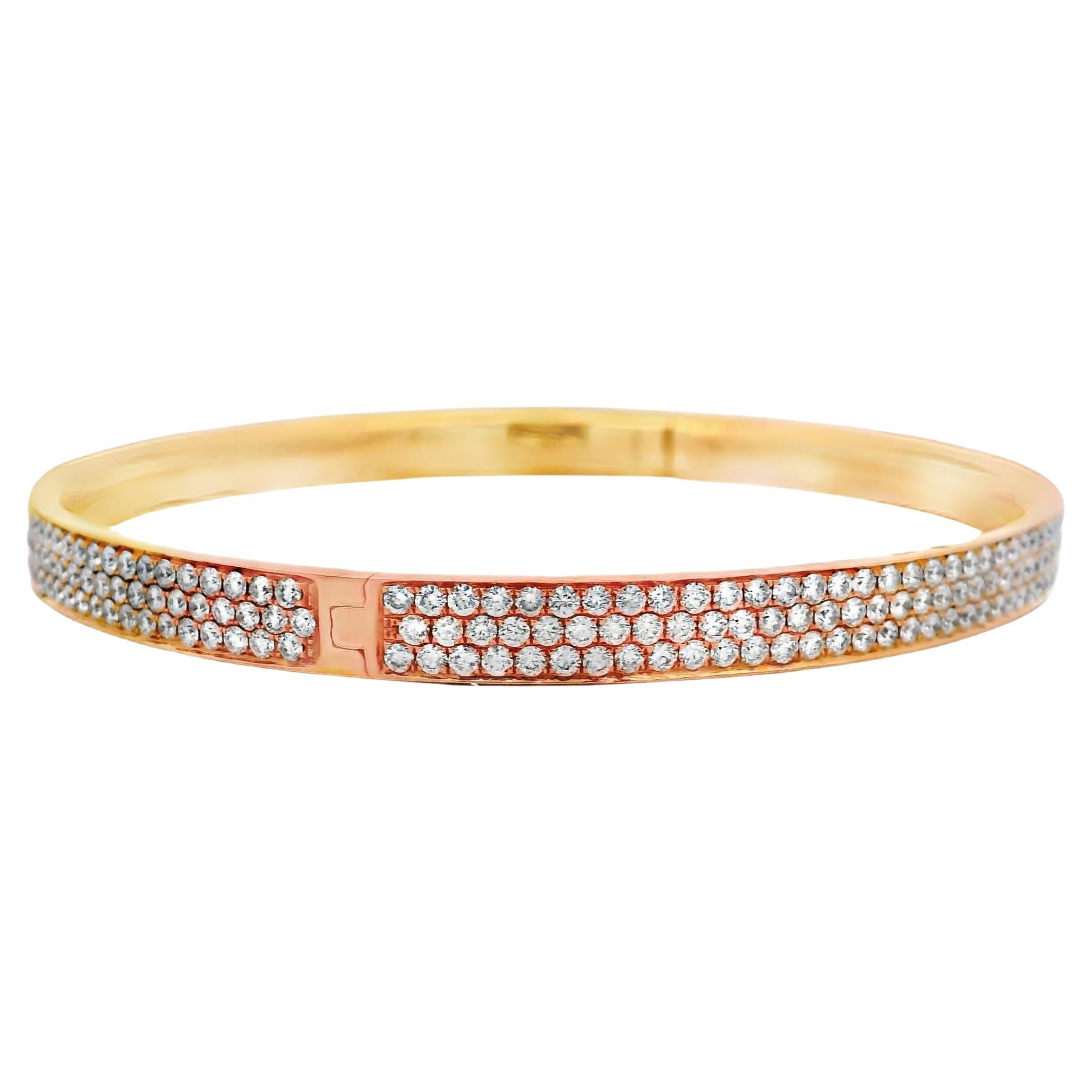Diamond Pave Bangle Bracelet, 5.00 Carats in 18K Rose Gold