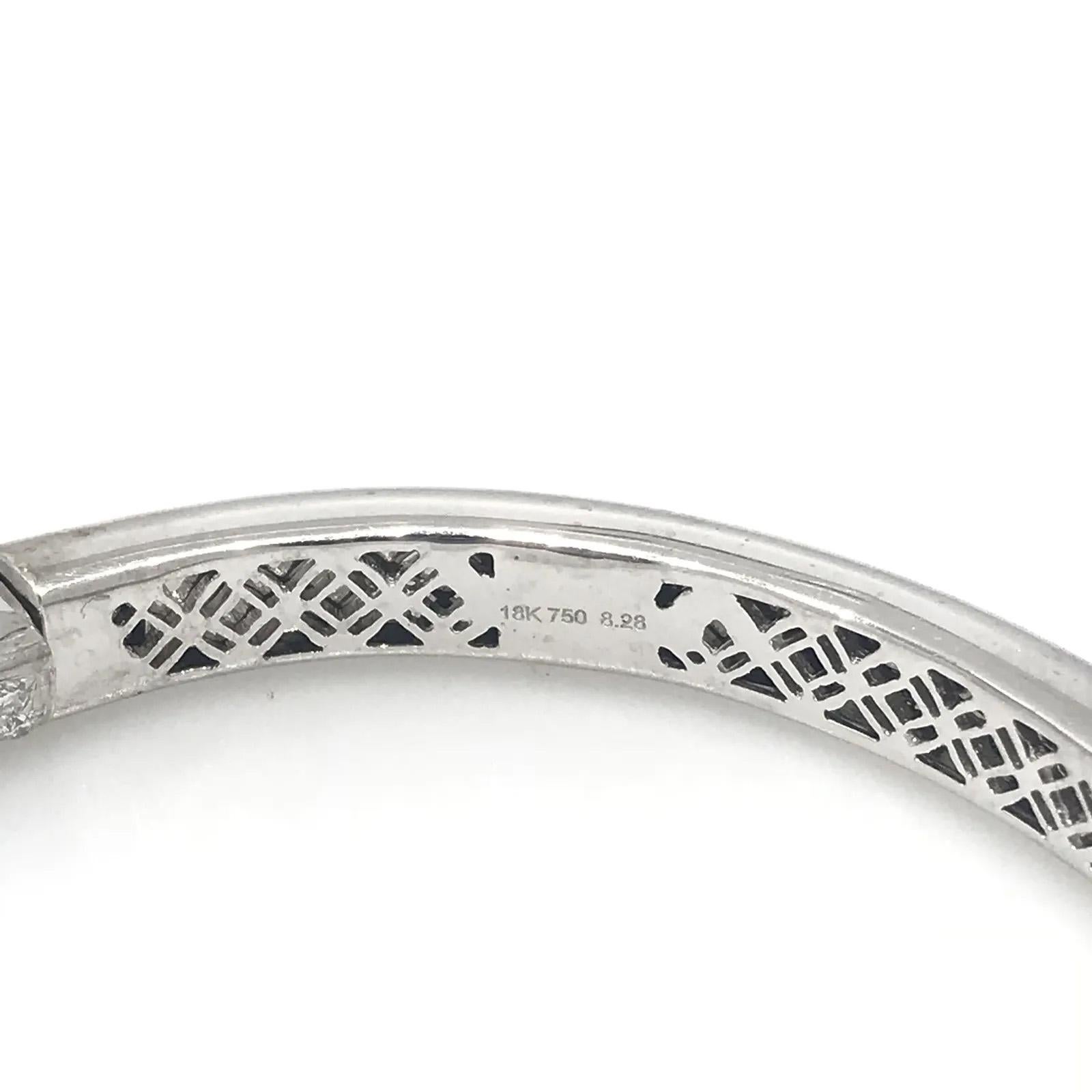 Round Cut Diamond Pave Bangle Bracelet 8.28 Carats Total Weight in 18k White Gold For Sale
