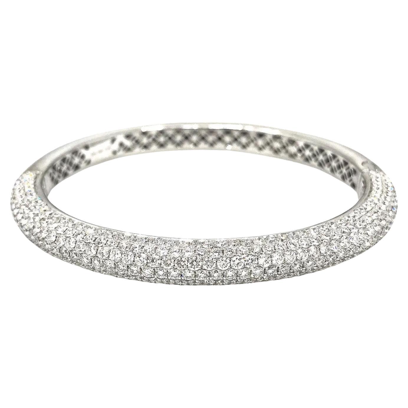 Diamond Pave Bangle Bracelet 8.28 Carats Total Weight in 18k White Gold For Sale