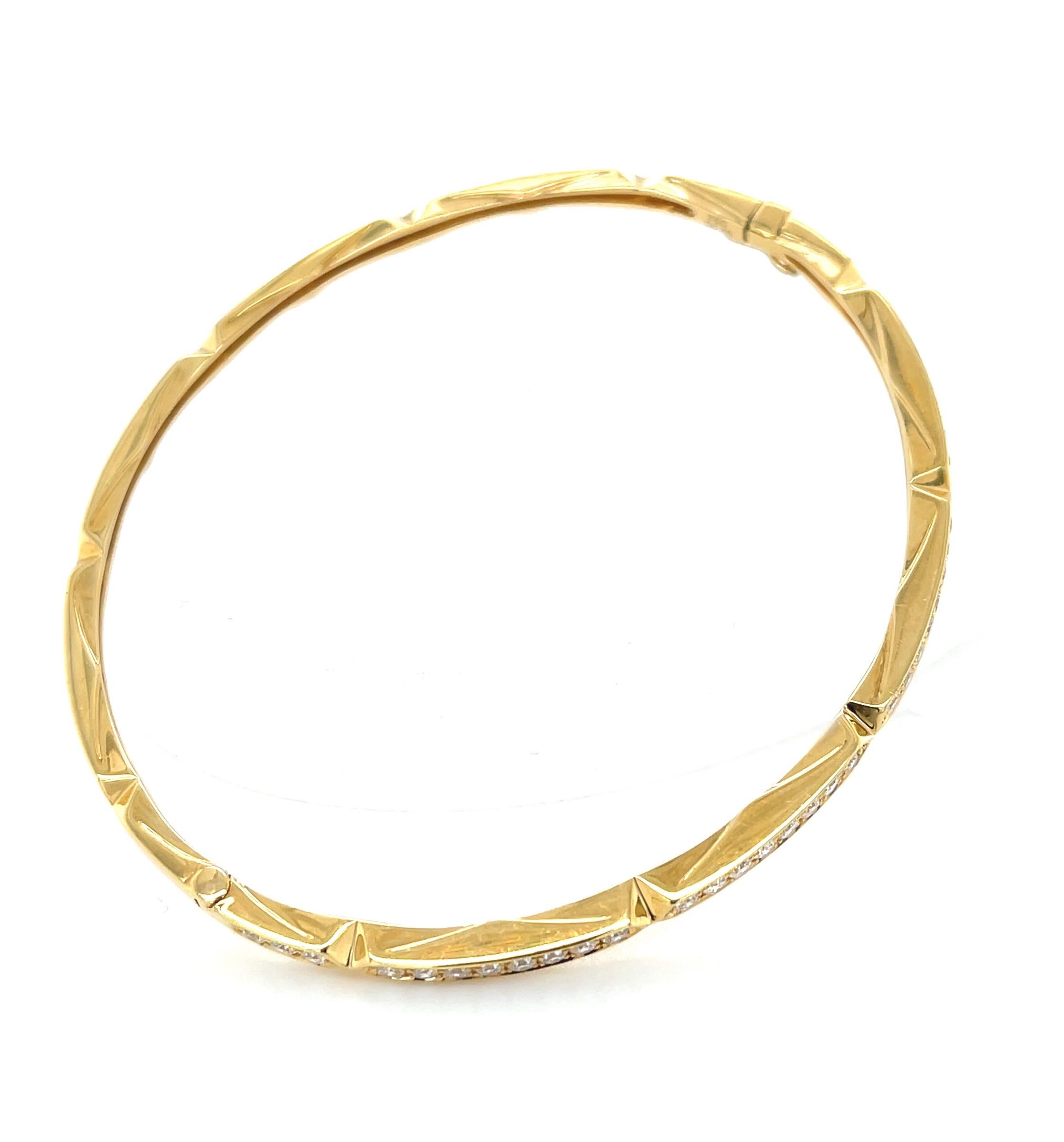 Artisan Diamond Pave Bangle Bracelet in 18k Yellow Gold  For Sale