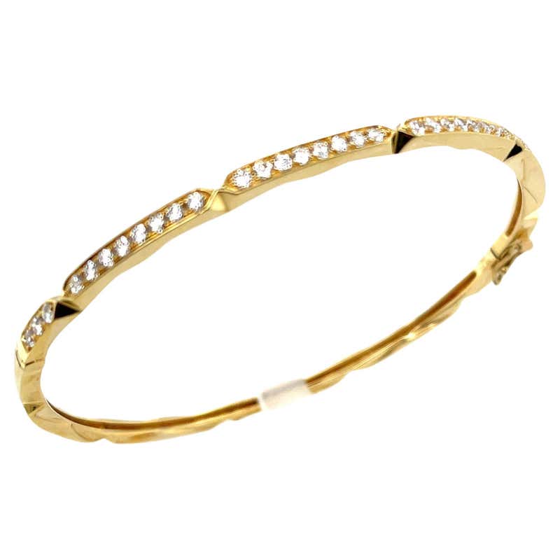 Triangle Bangles 18 Karat Yellow Gold Pave Diamond Triangle Station Bangle Bracelet For ...