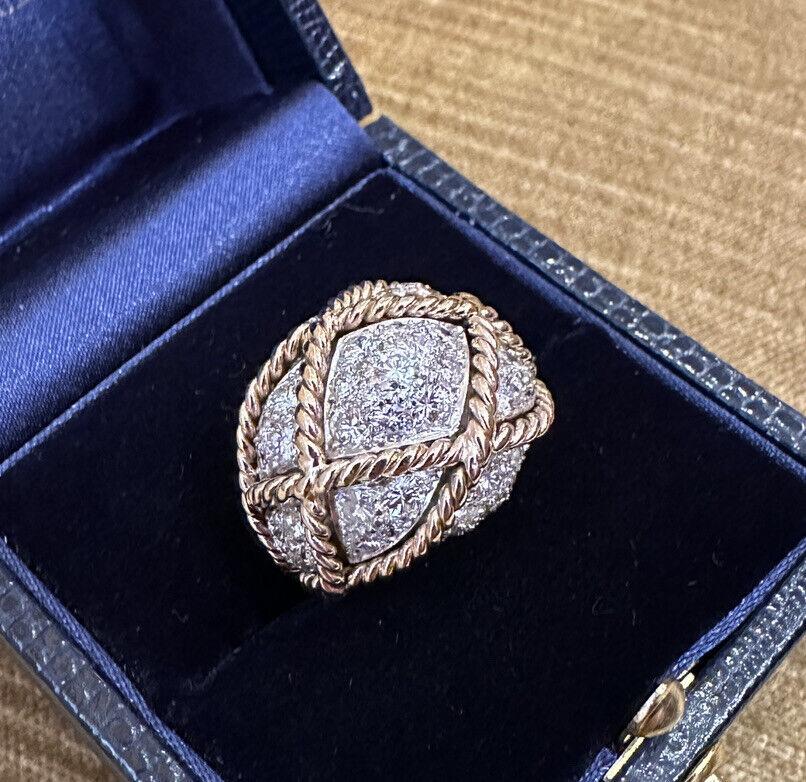 Taille ronde Bague Pavé de diamants Basket Weave Dome 3.00 carat poids total en or jaune 14k en vente