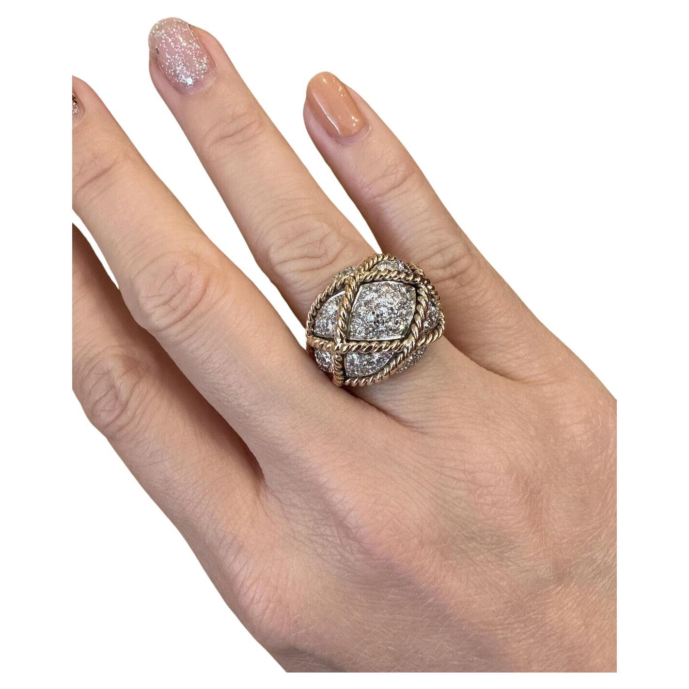 Diamond Pavé Basket Weave Dome Ring 3.00 carat total weight in 14k Yellow Gold For Sale