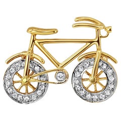 Diamond Pave Bicycle Brooch 14k Yellow Gold