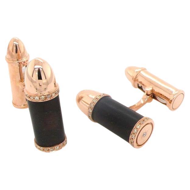 Diamond Pave Black Onyx Luxury Rocket Bullet 18 Karat Gold Unique Mens Cufflinks For Sale