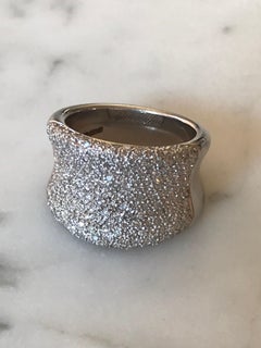 Diamond Pavé Bombe Concave Cocktail Ring, 18 Carat White Gold