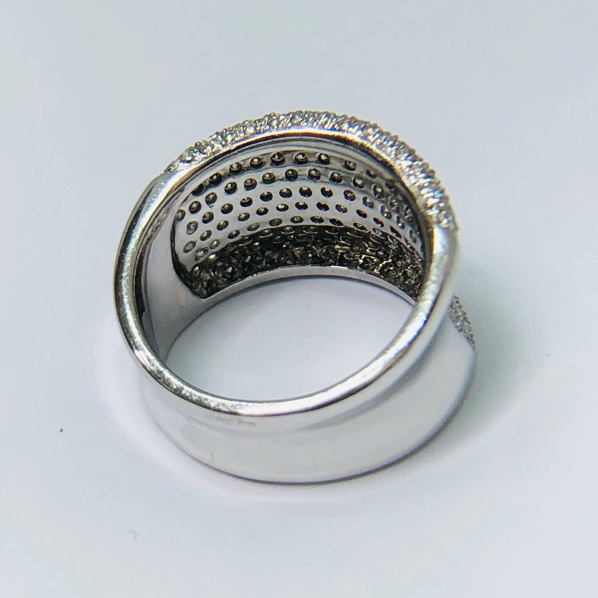 Diamond Pavé Bombe Concave Cocktail Ring, 18 Carat White Gold In Good Condition For Sale In London, GB