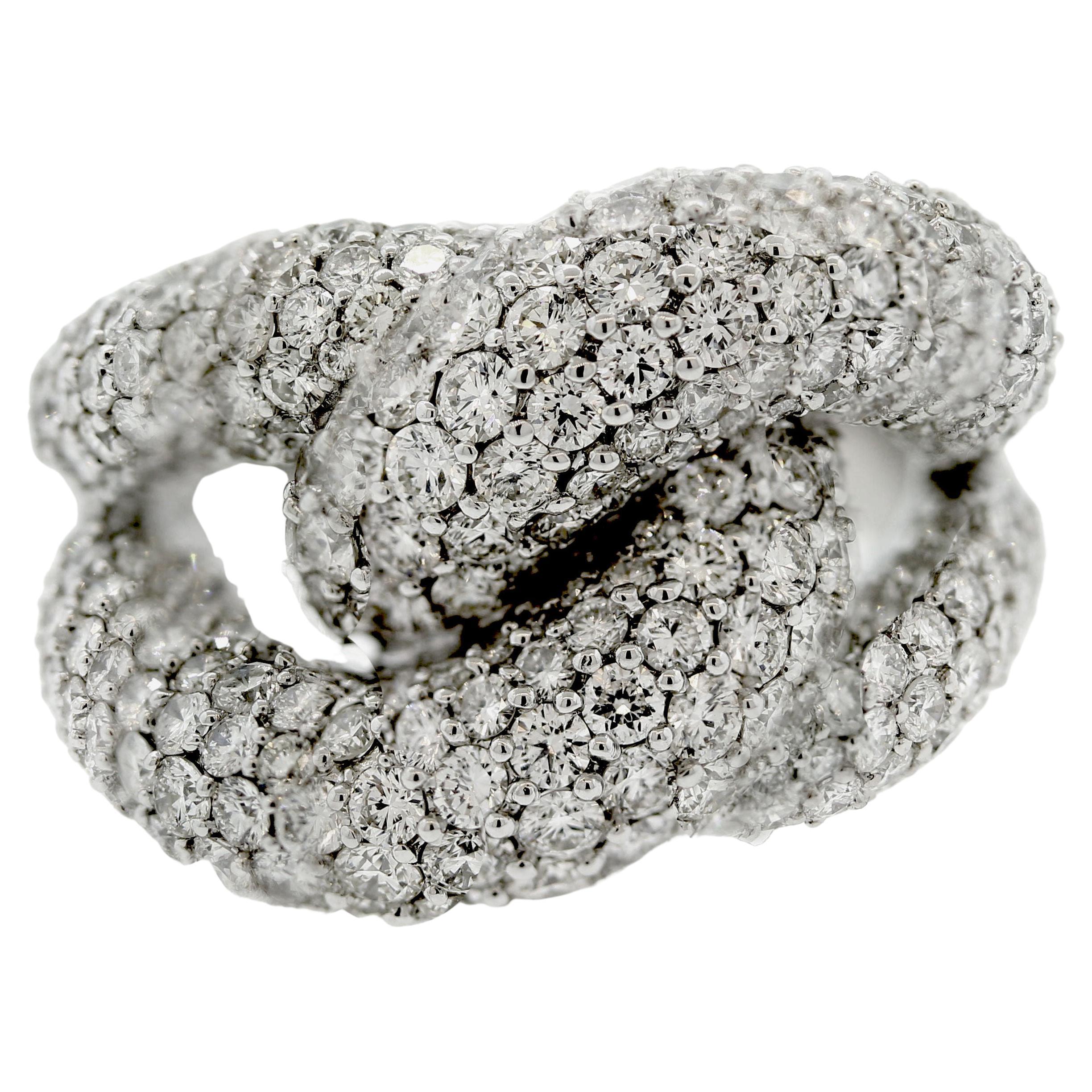 Diamond Pave Braided Gold Ring For Sale