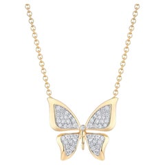 Collier pendentif en or jaune 14K (ou 18k sur demande) avec papillon pavé de diamants