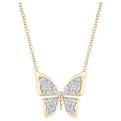 Diamond Pave Butterfly 14K Yellow Gold Pendant Necklace