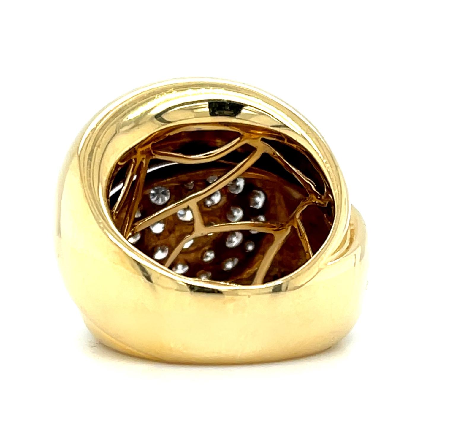 Artisan Diamond Pave Bypass Dome Ring in 18k Yellow Gold 
