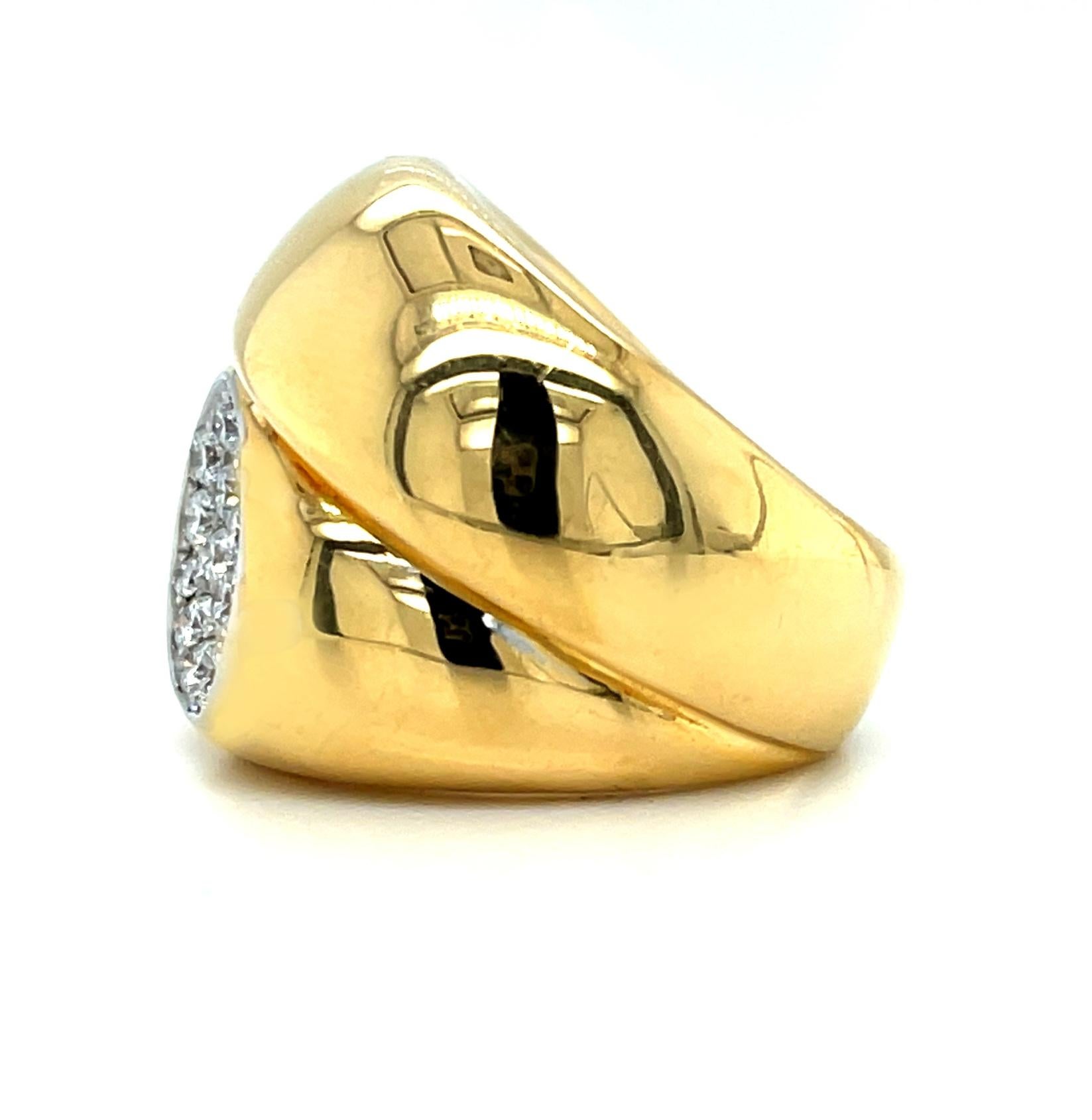 Round Cut Diamond Pave Bypass Dome Ring in 18k Yellow Gold 