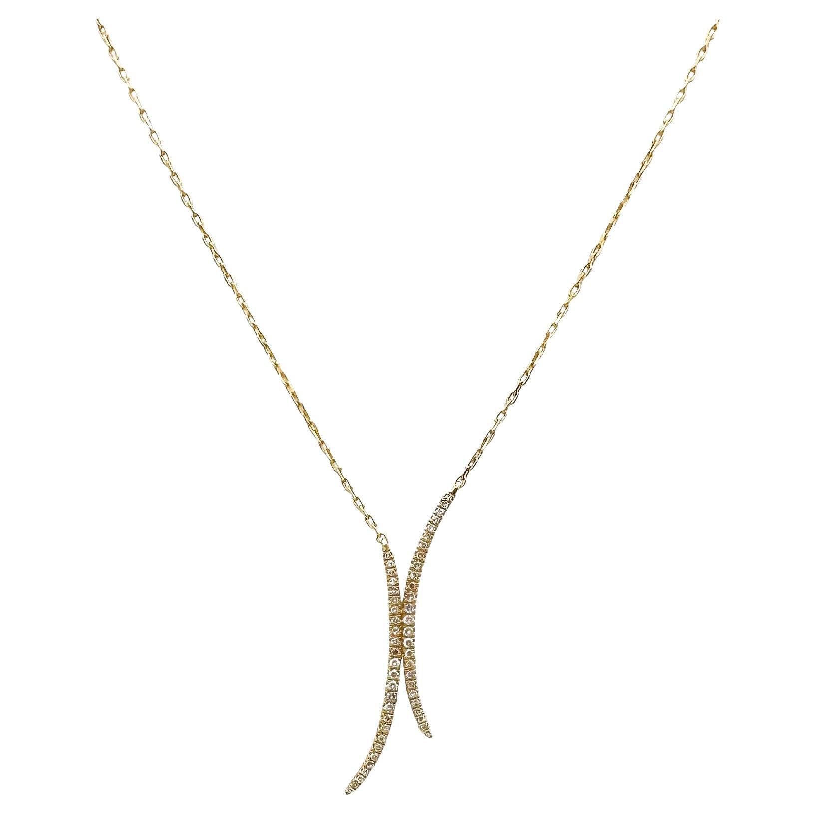 Crescent Moon Diamond 14K Gold Pendant Necklace For Sale at