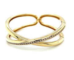 Diamond Pave Channel Criss-Cross "X" Yellow Gold Italian Bangle Cuff Bracelet
