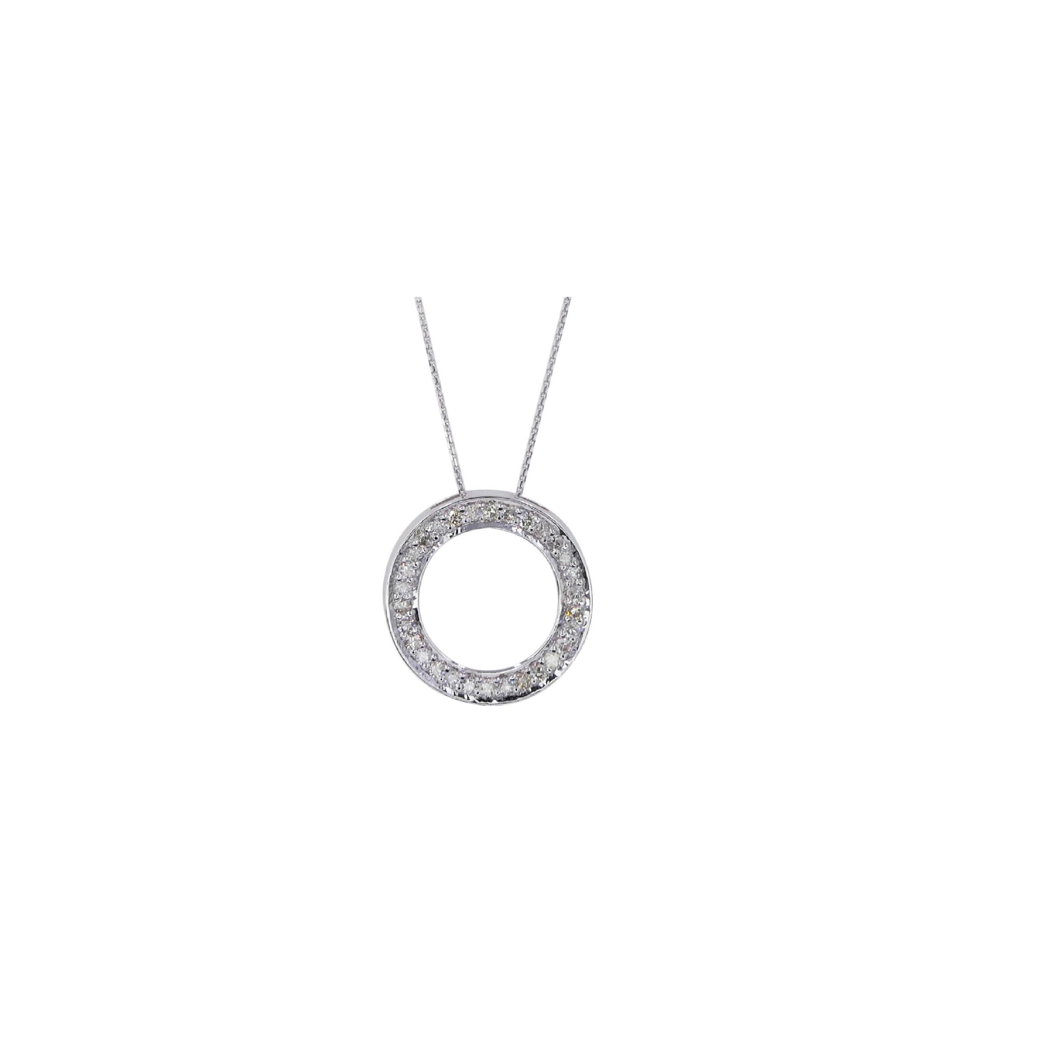 Modern Diamond Pave Circle Round 14K White Gold Statement Casual Chain Necklace Pendant For Sale