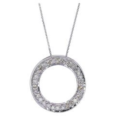 Chaîne collier pendentif fantaisie à chaîne en or blanc 14 carats avec cercle rond pavé de diamants