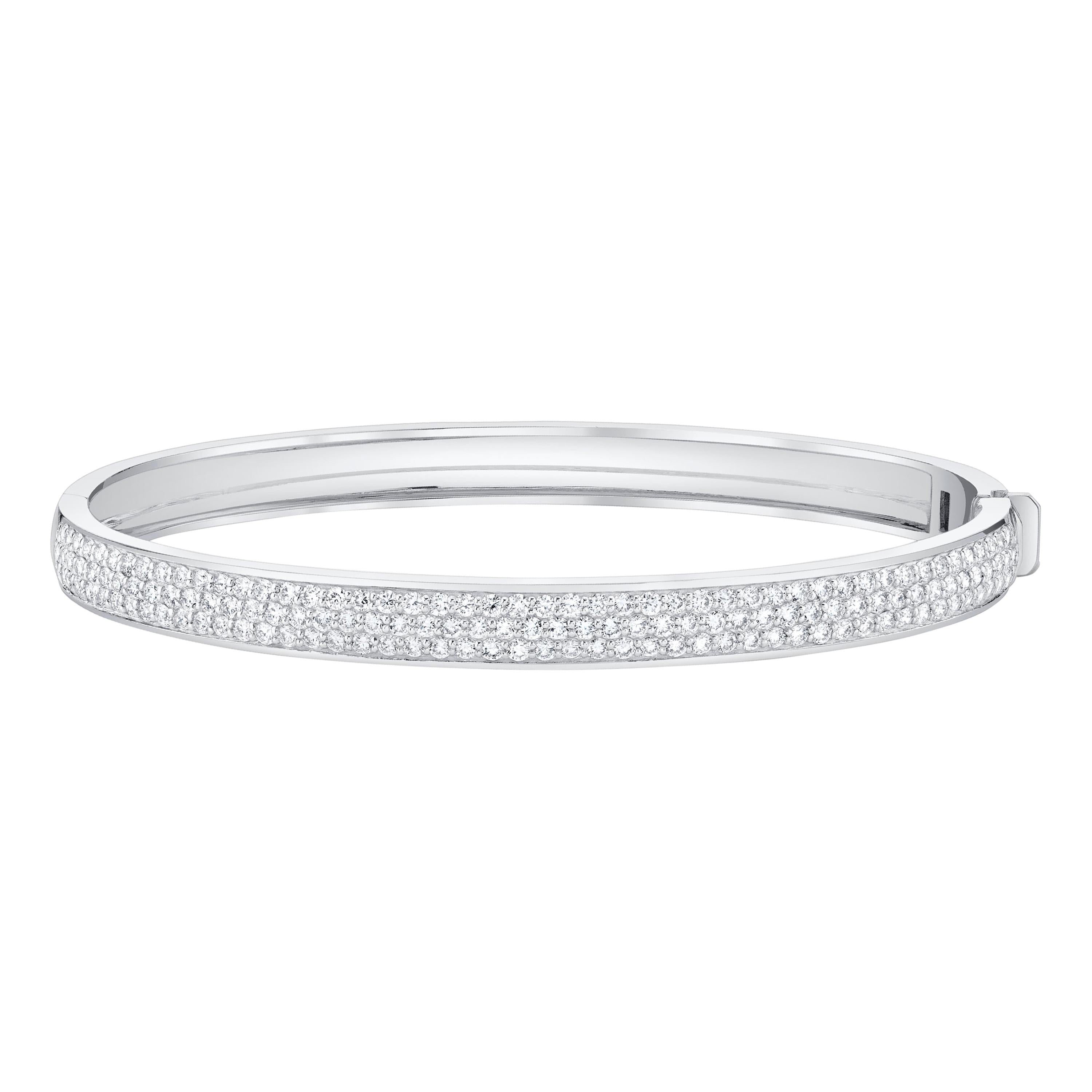 Diamond Pave Contemporary White Gold Bangle For Sale