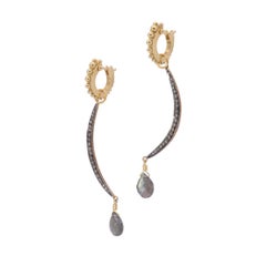 Diamond Pave Crescent Drop Earrings with Labradorite Briolettes