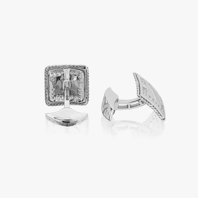 Art Deco Diamond Pave Cufflinks in 18k White Gold For Sale