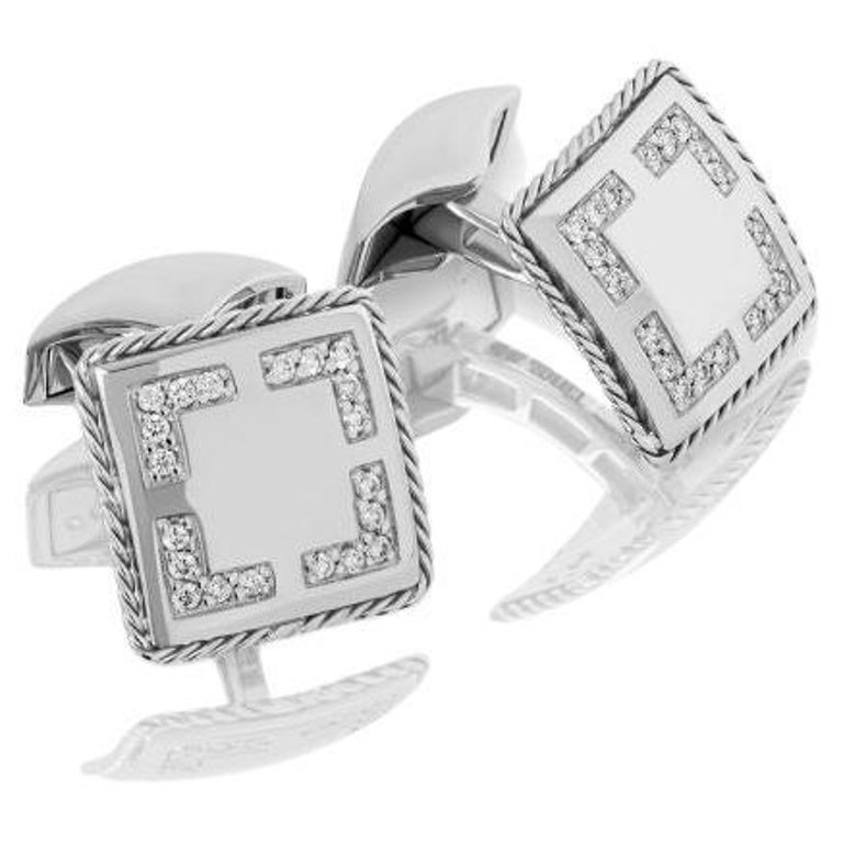 Diamond Pave Cufflinks in 18k White Gold For Sale