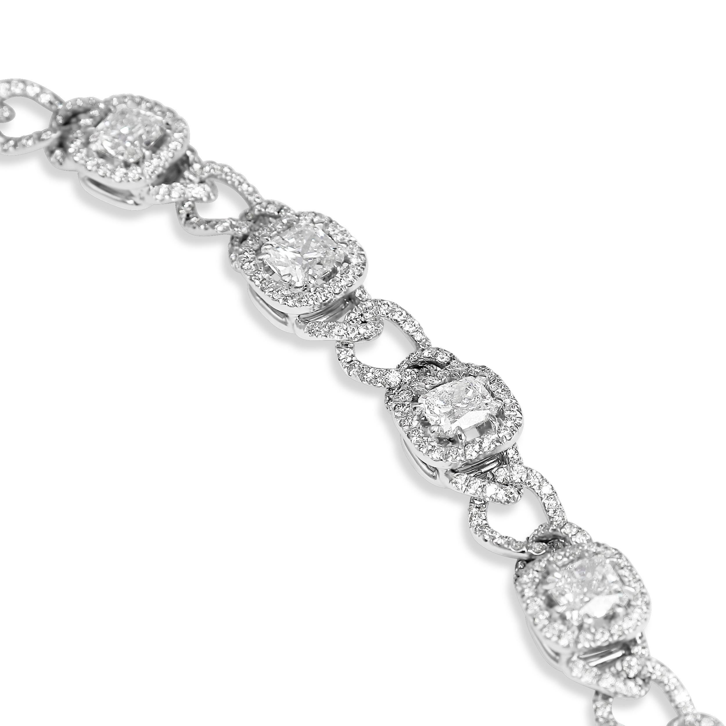 Cushion Cut J. Birnbach 7.69 carat Diamond Pave Curb Link Bracelet with Cushion Diamonds For Sale