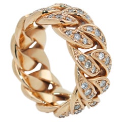 Diamond Pave Curb Cuban Link Chunky Statement 18 Karat Rose Gold Band Ring