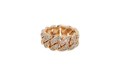 Bague en or rose 18 carats avec diamants et pavés, lien cubain Chunky Statement Cocktail