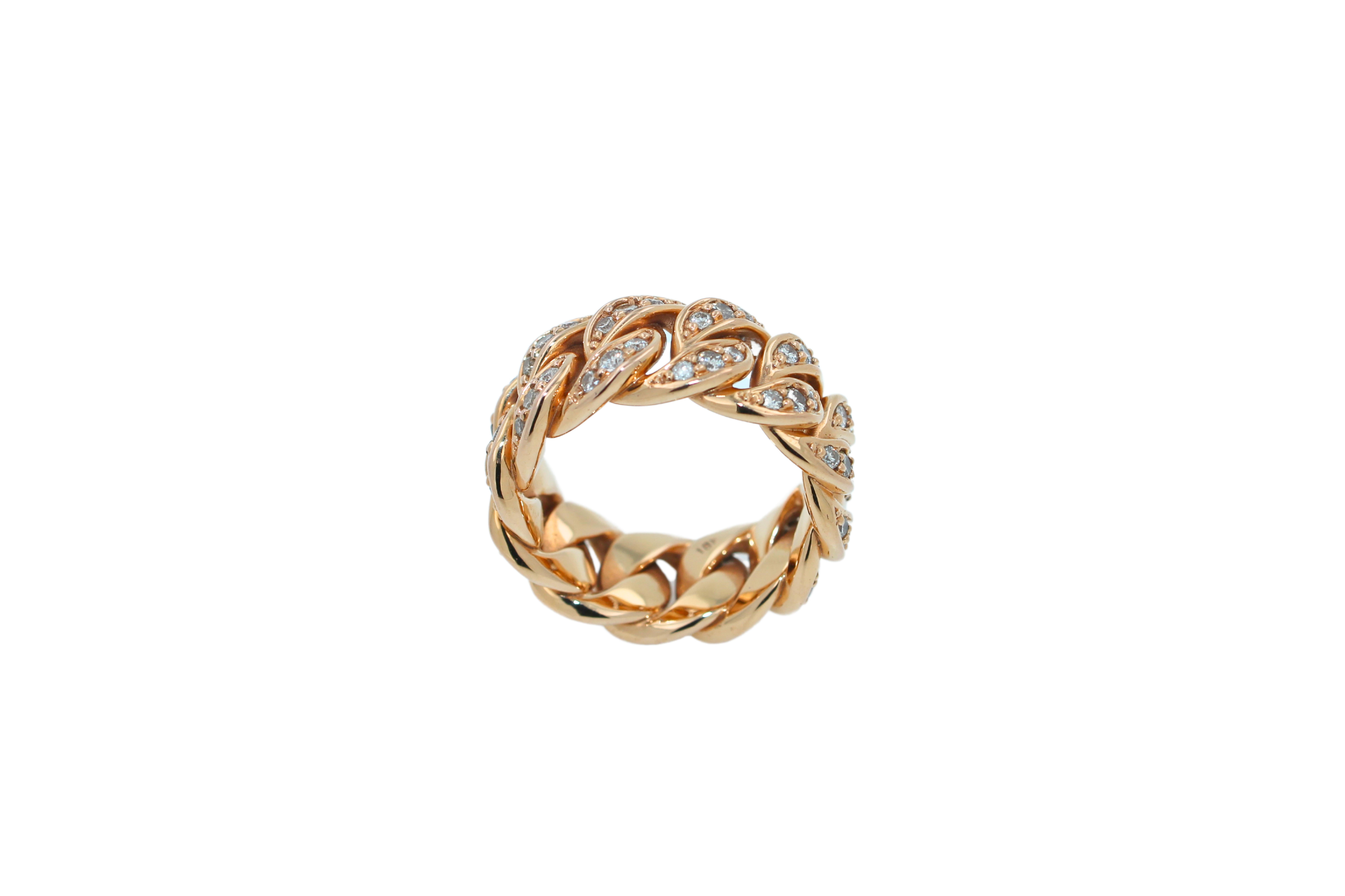 Modern Diamond Pave Curb Cuban Link Chunky Statement Cocktail 18 Karat Rose Gold Ring For Sale