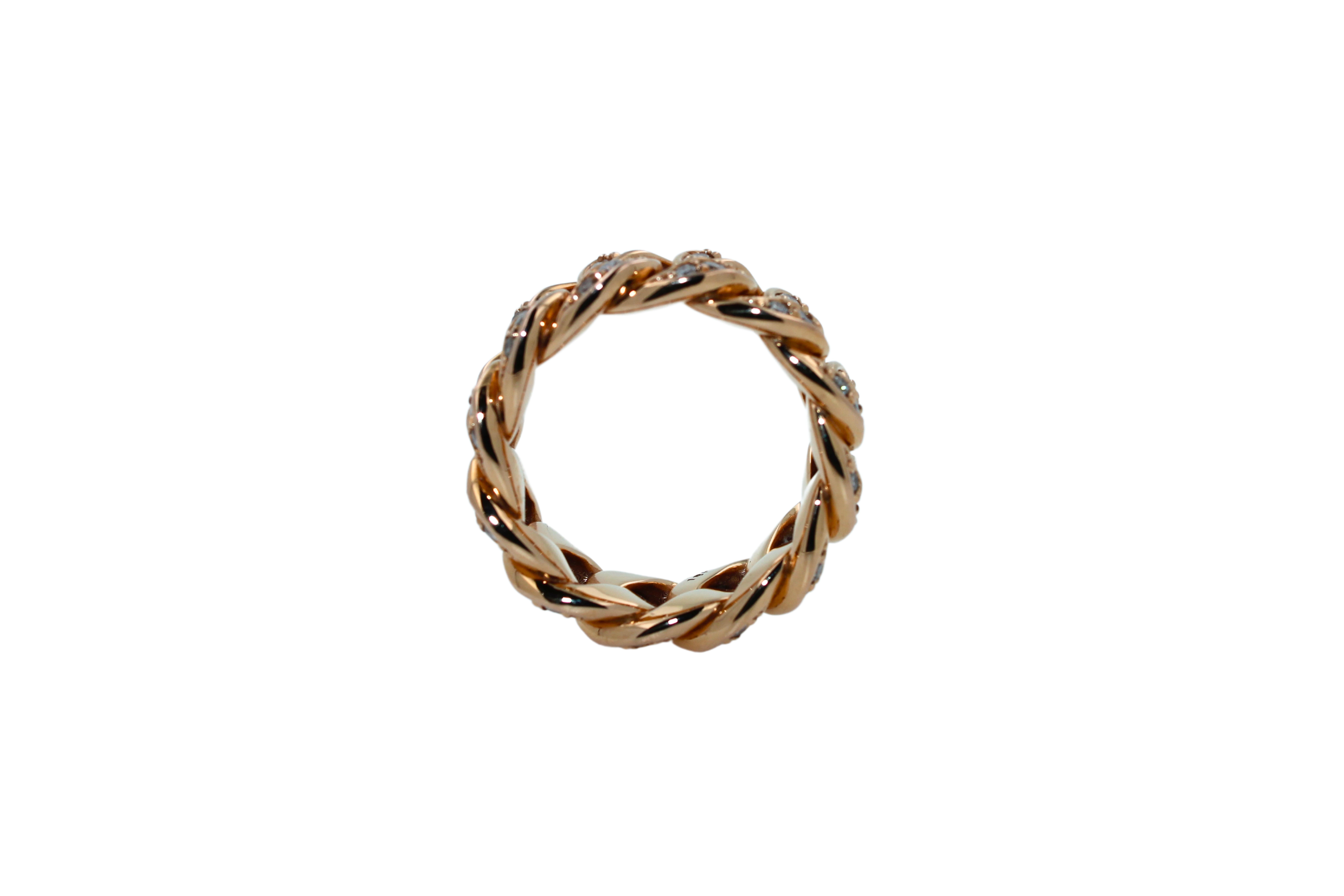 Round Cut Diamond Pave Curb Cuban Link Chunky Statement Cocktail 18 Karat Rose Gold Ring For Sale