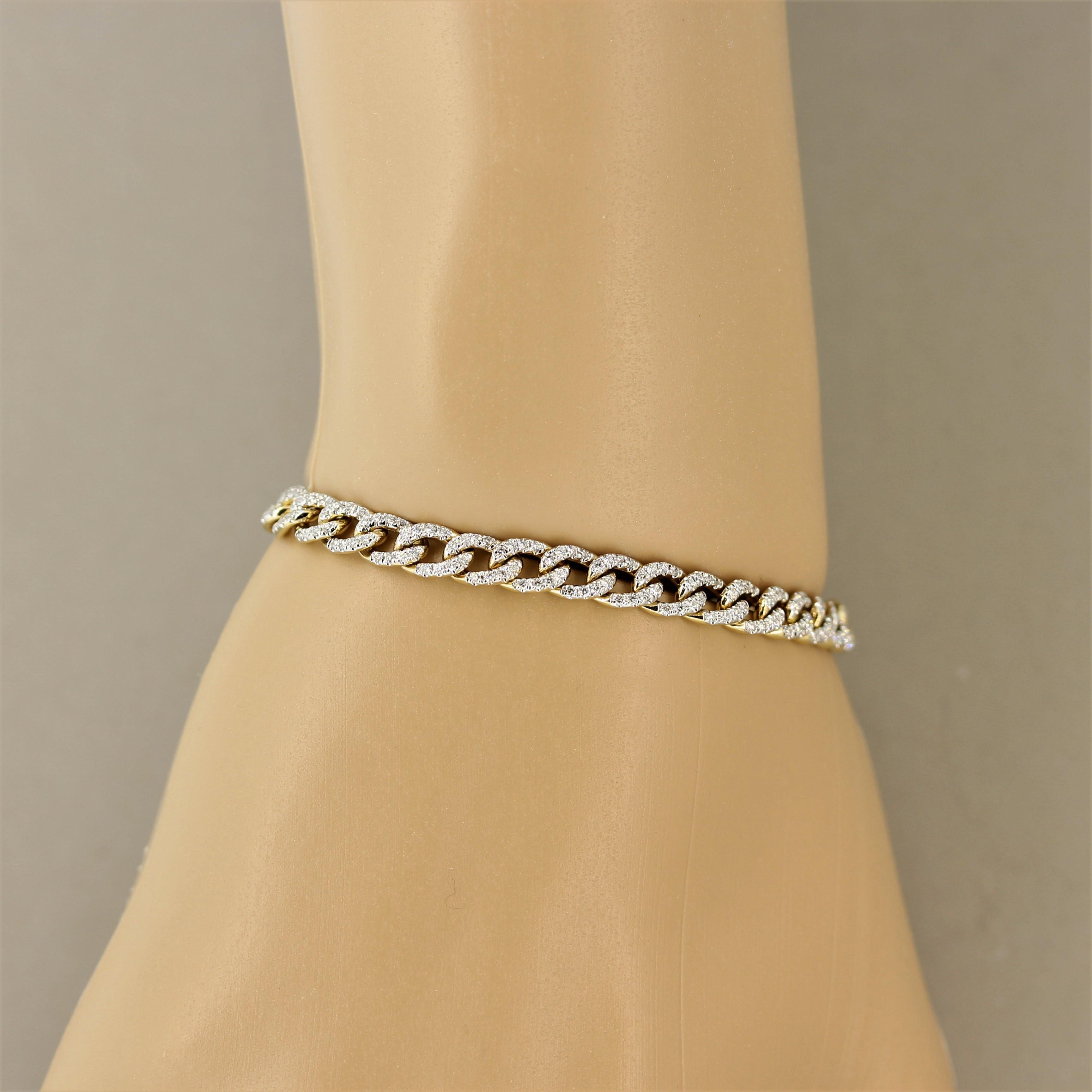 Diamond Pave Curb-Link Gold Bracelet In New Condition In Beverly Hills, CA