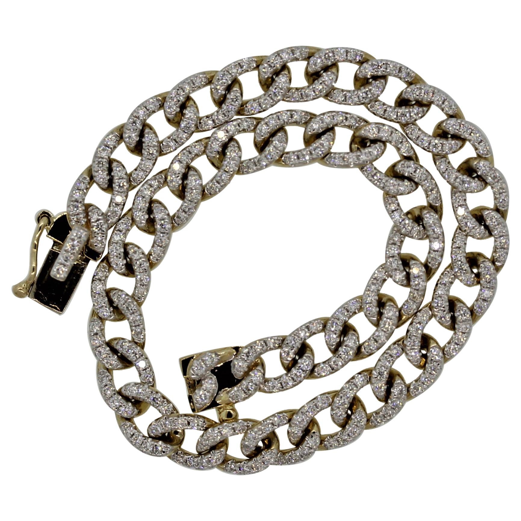 Diamond Pave Curb-Link Gold Bracelet