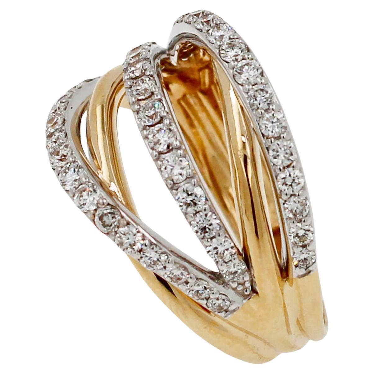 Diamant Pave Curve Spiral Wave Offener Twist Cocktail 14 Karat zweifarbiger Goldring mit Diamanten im Angebot 1
