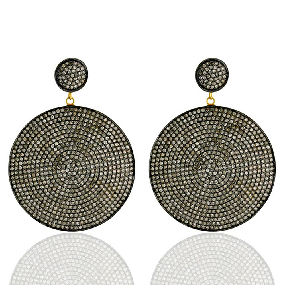 Mixed Cut Diamond Pave Disc Earring For Sale