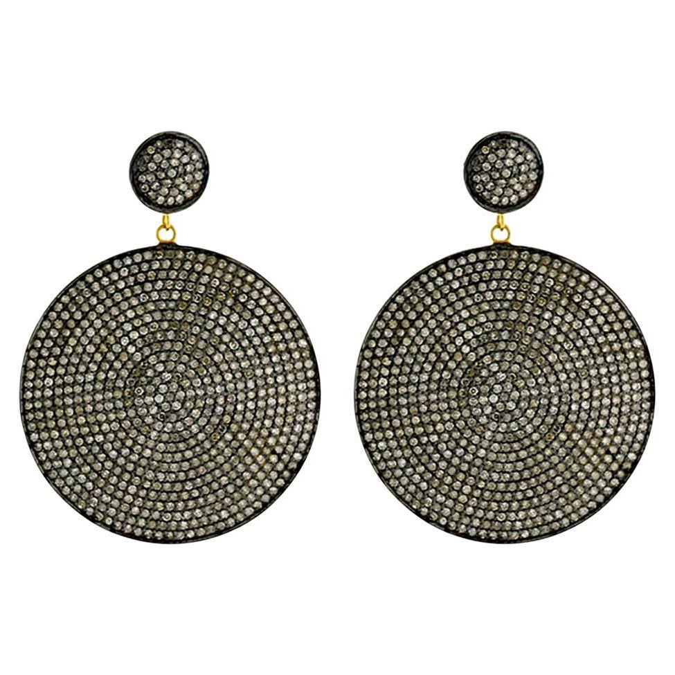Boucle d'oreille disque pavé de diamants en or 14k et argent