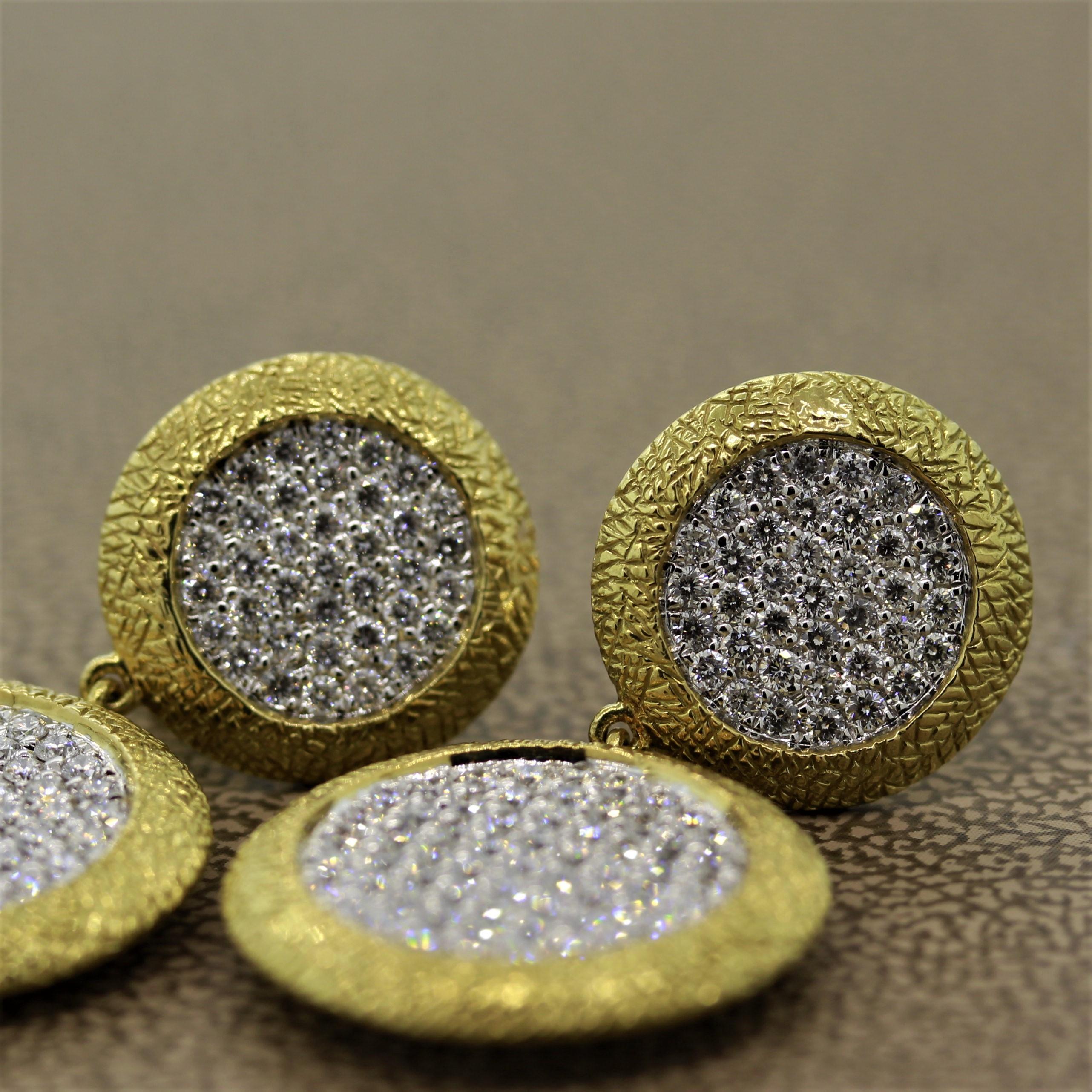 Women's Diamond Pavé Disc Gold Drop Earrings