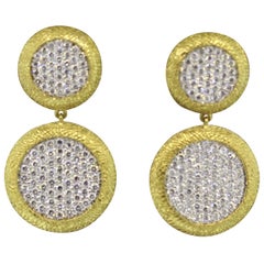 Diamond Pavé Disc Gold Drop Earrings