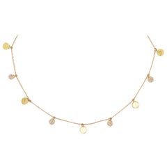 Diamond Pave Disk Necklace 14 Karat Gold Diamond and High Polish Charm Necklace