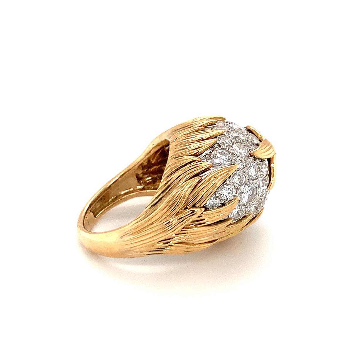 Women's Diamond Pave Dome 18K Yellow Gold Ring, circa 1960s For Sale