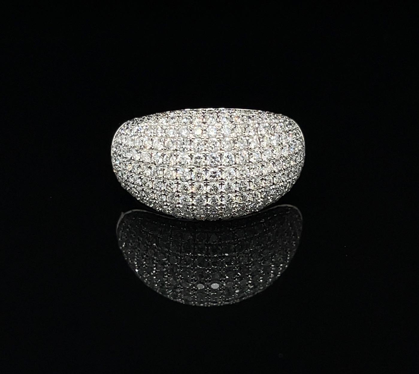 Round Cut Diamond Pave Dome Ring 1.75 carats 14K White Gold For Sale