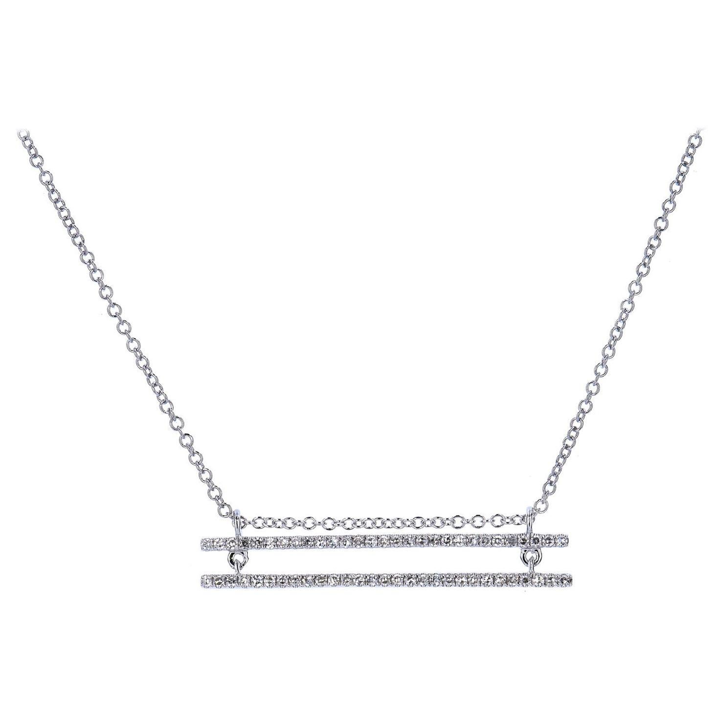 Diamond Pave Double Bar Pendant Necklace 0.21 Carat 14 Karat White Gold   For Sale