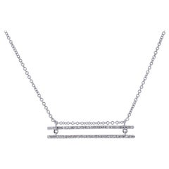Diamond Pave Double Bar Pendant Necklace 0.21 Carat 14 Karat White Gold  